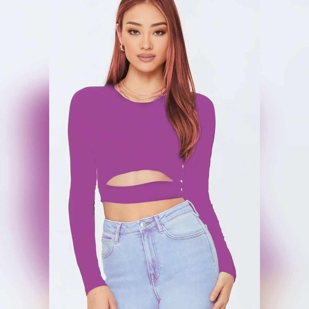Dark Pink long sleeve crop top with cutout